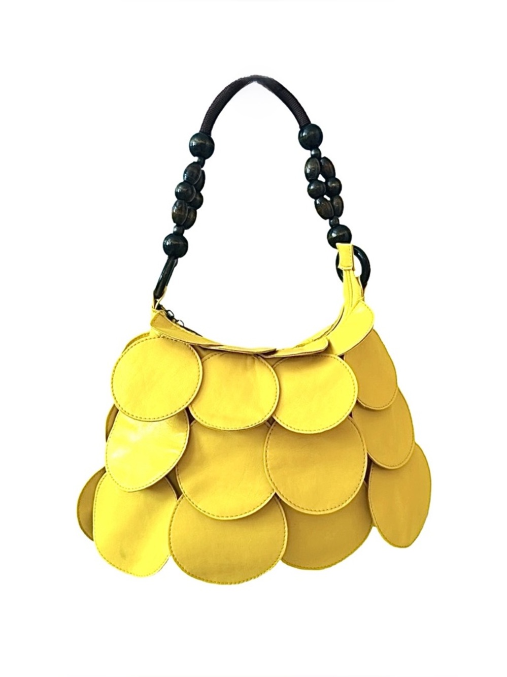 SCALLOPED HANDBAG ~ Yellow Layered Scalloped Wooden Bead Handle Springtime